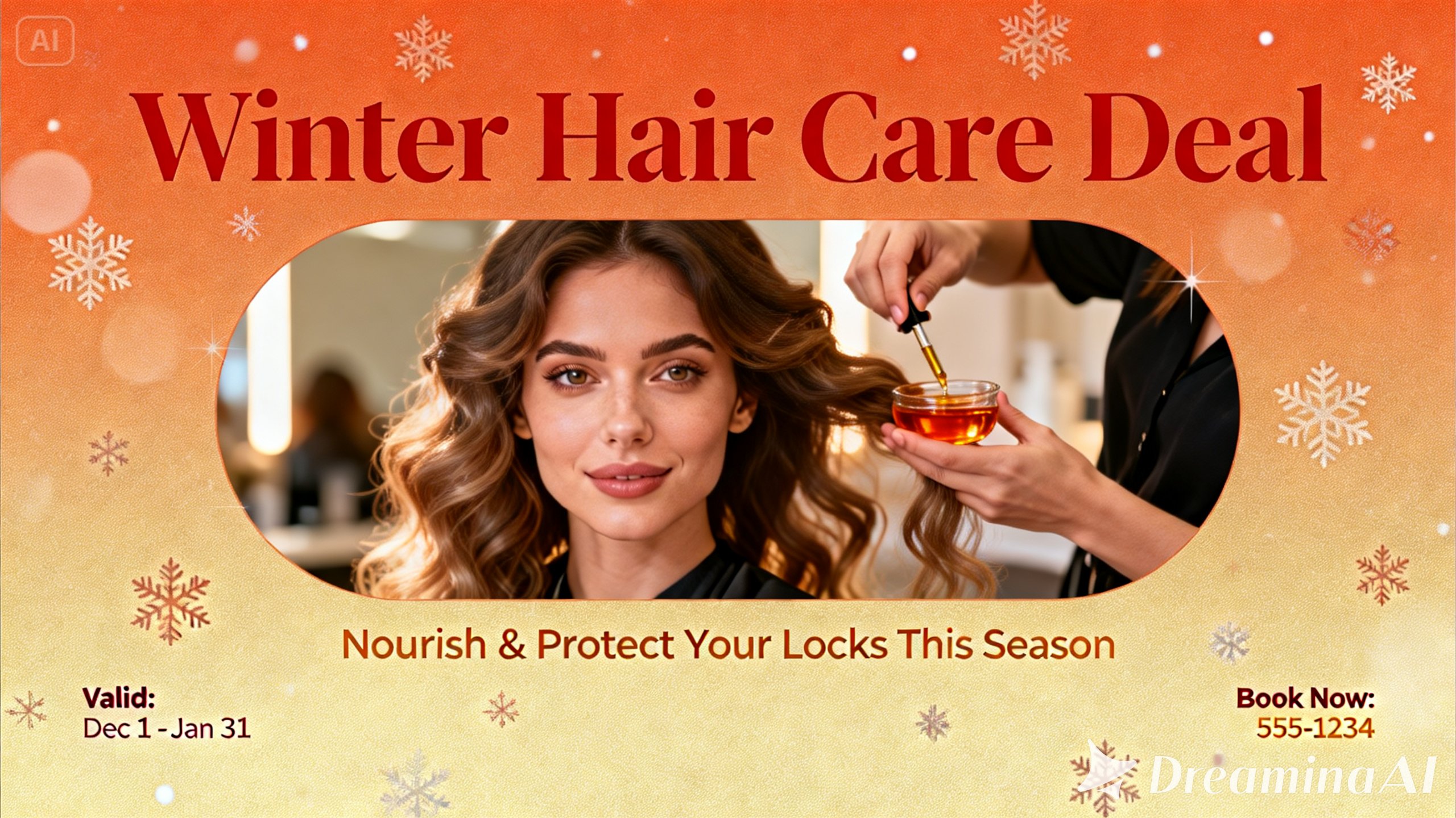 Un póster de salón que muestra una oferta de invierno