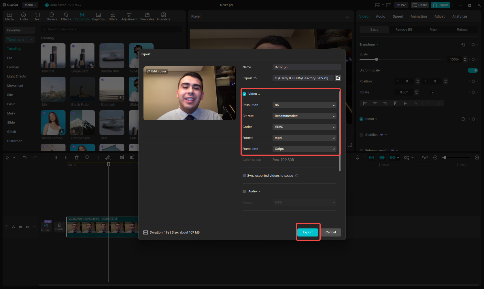 Export the video with bilingual captions