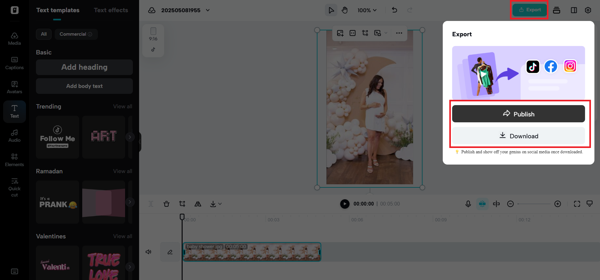 Export and download your final video