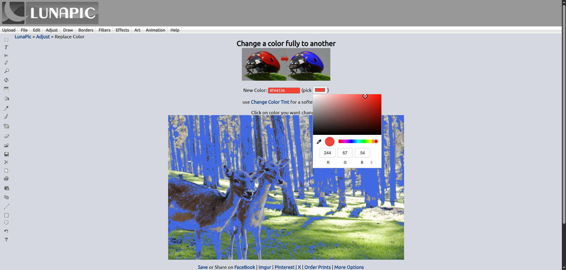 Select colors and adjust tolerance