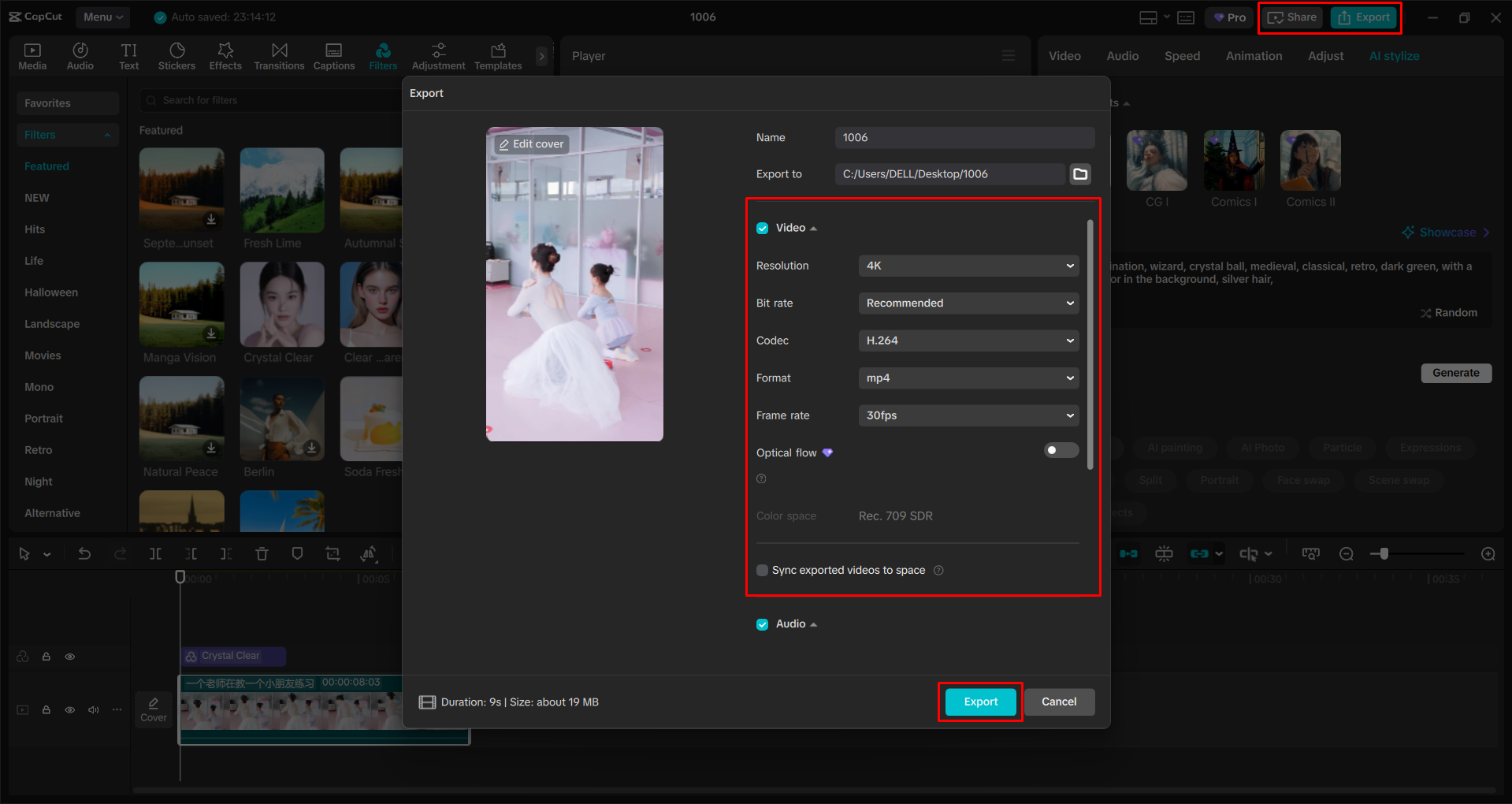 Exporting a video from the CapCut desktop video editor