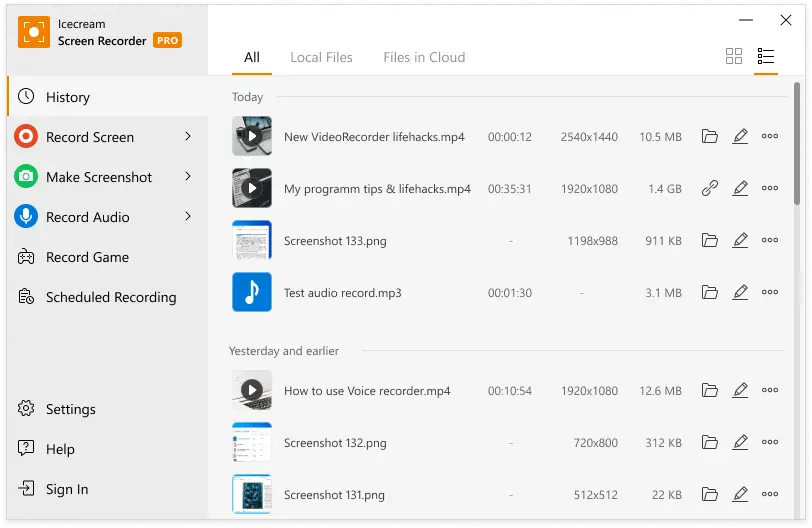 IceCream 화면 레코더에서 화면 녹화 시작