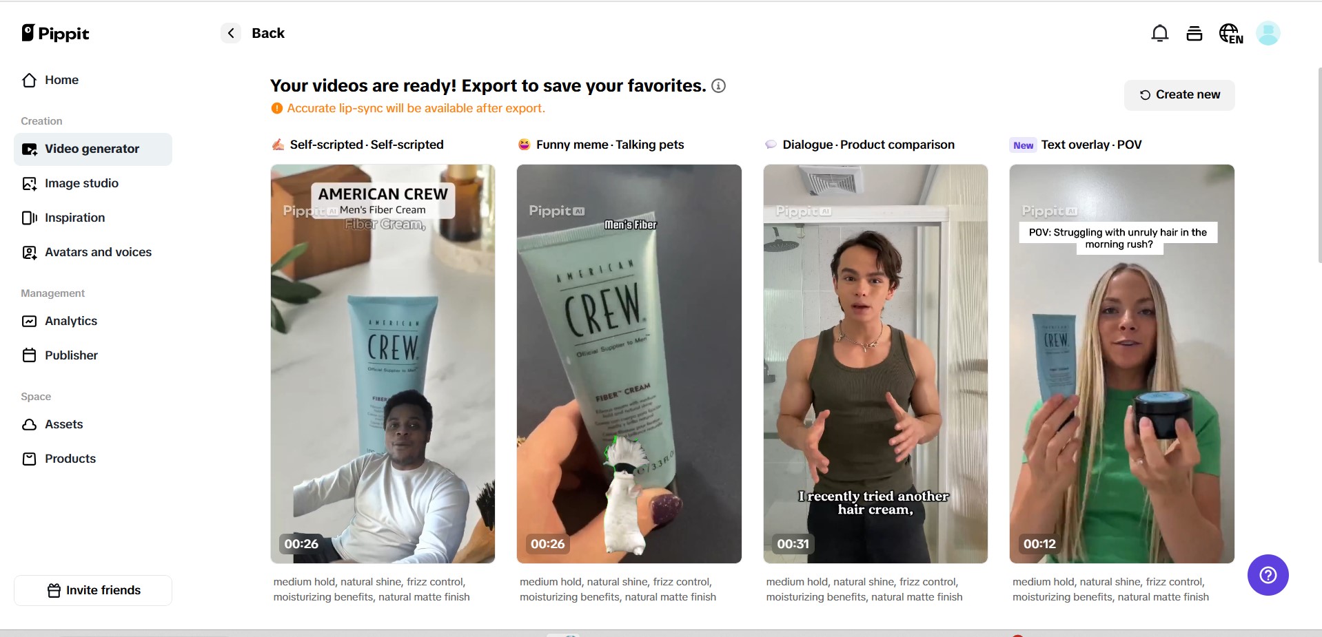 Piliin ang mga video na gawa ng AI