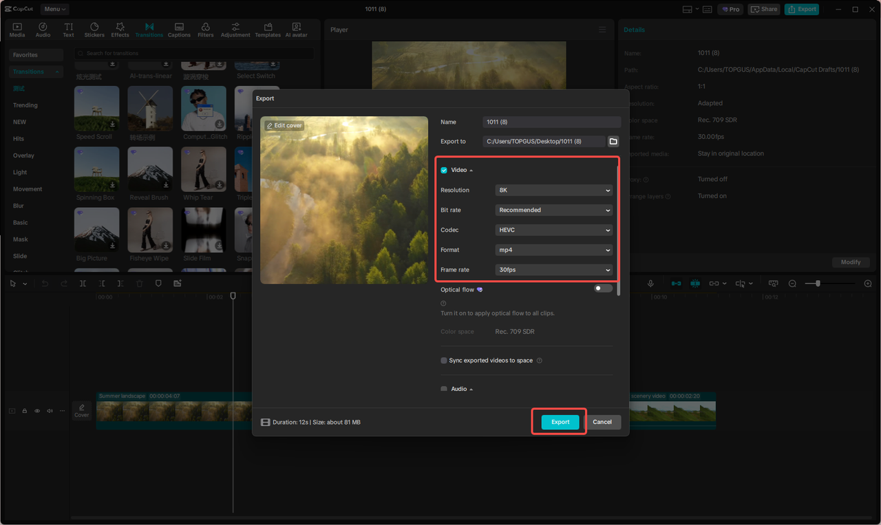 Exporting the Instagram carousel in CapCut