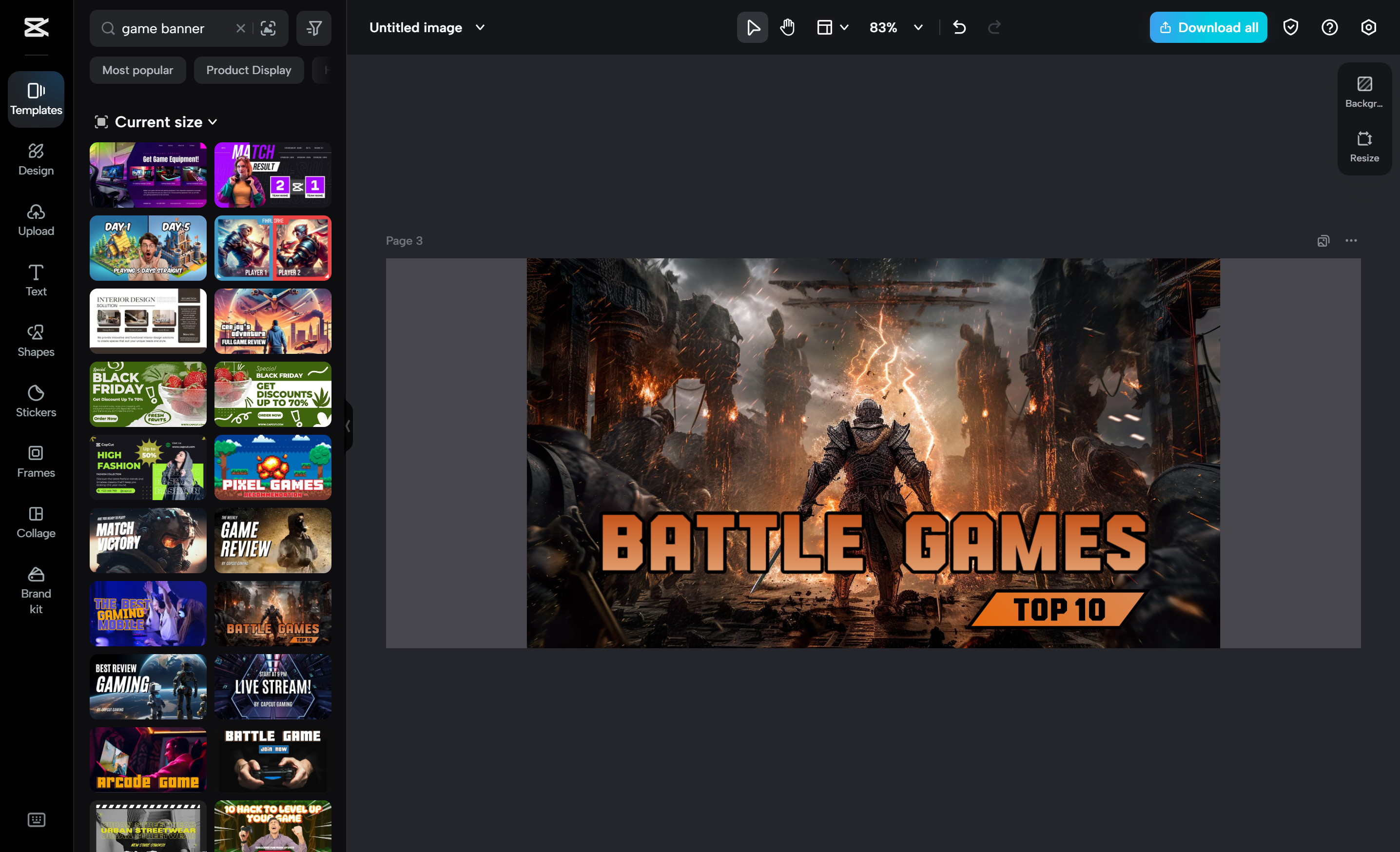 Interface of the CapCut desktop video editor - the best tool to make gaming banners