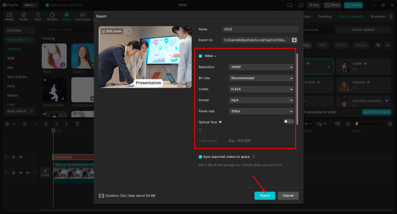 Exporting the media from the CapCut desktop video editor