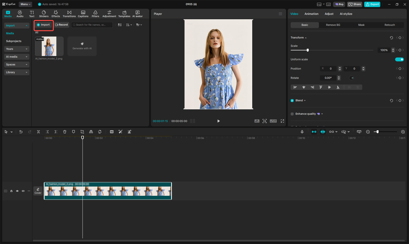 Import the photo to CapCut
