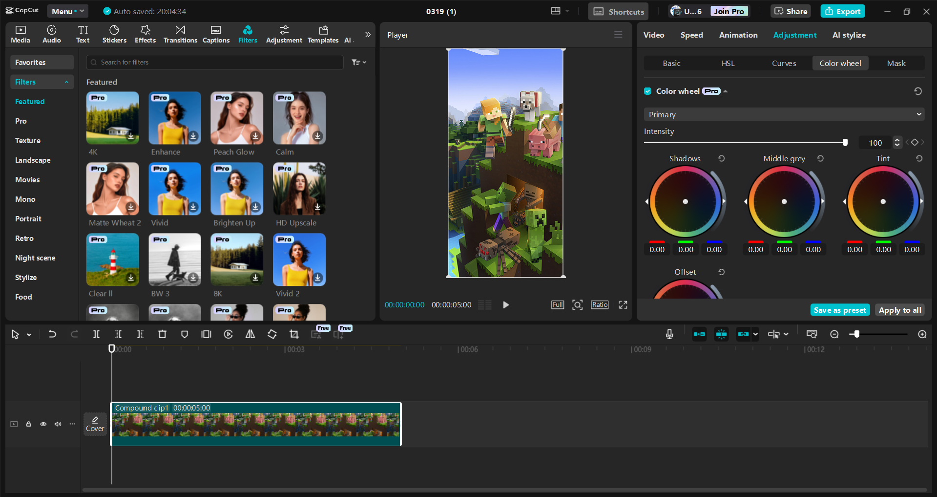 Interface of the CapCut desktop video editor - the best way to edit Minecraft shorts for YouTube