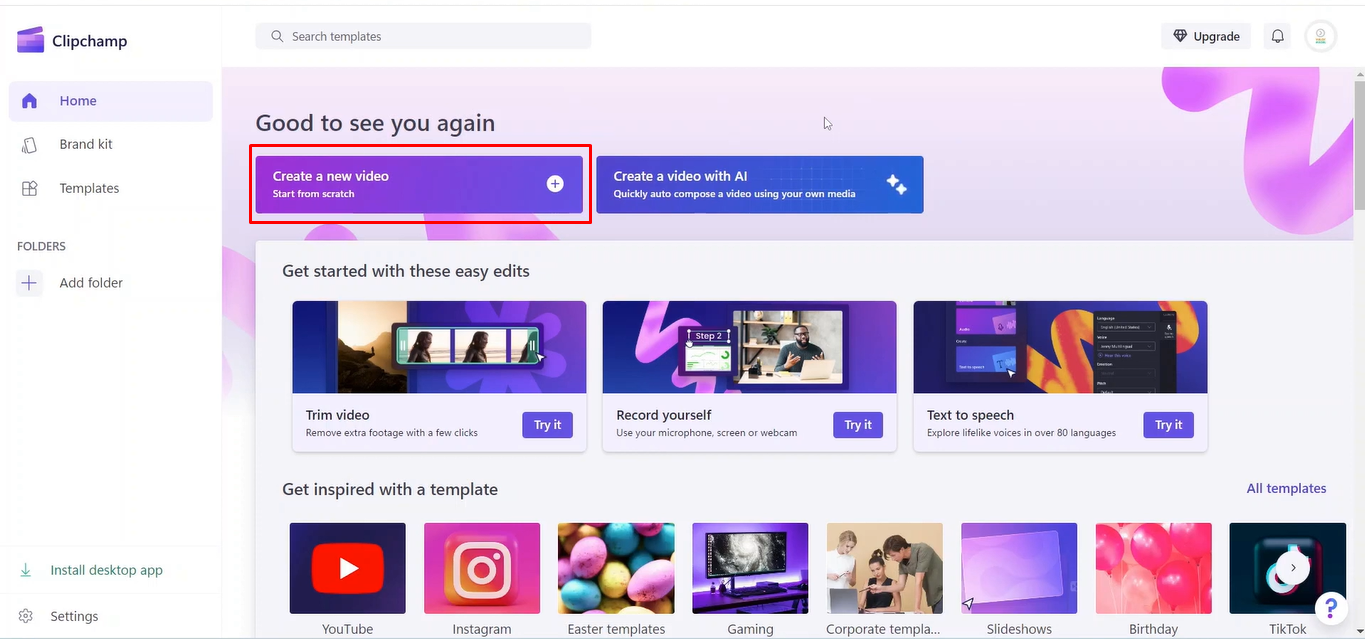 Image showing how to create a project in Climpchamp screen recorder