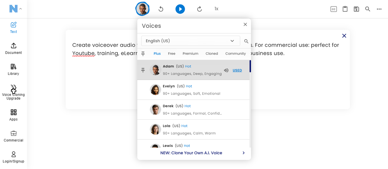 Pick voice option