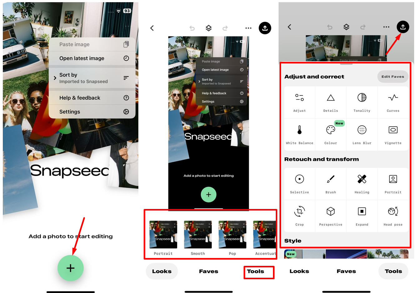 Image showing how to use Snapseed to edit photos