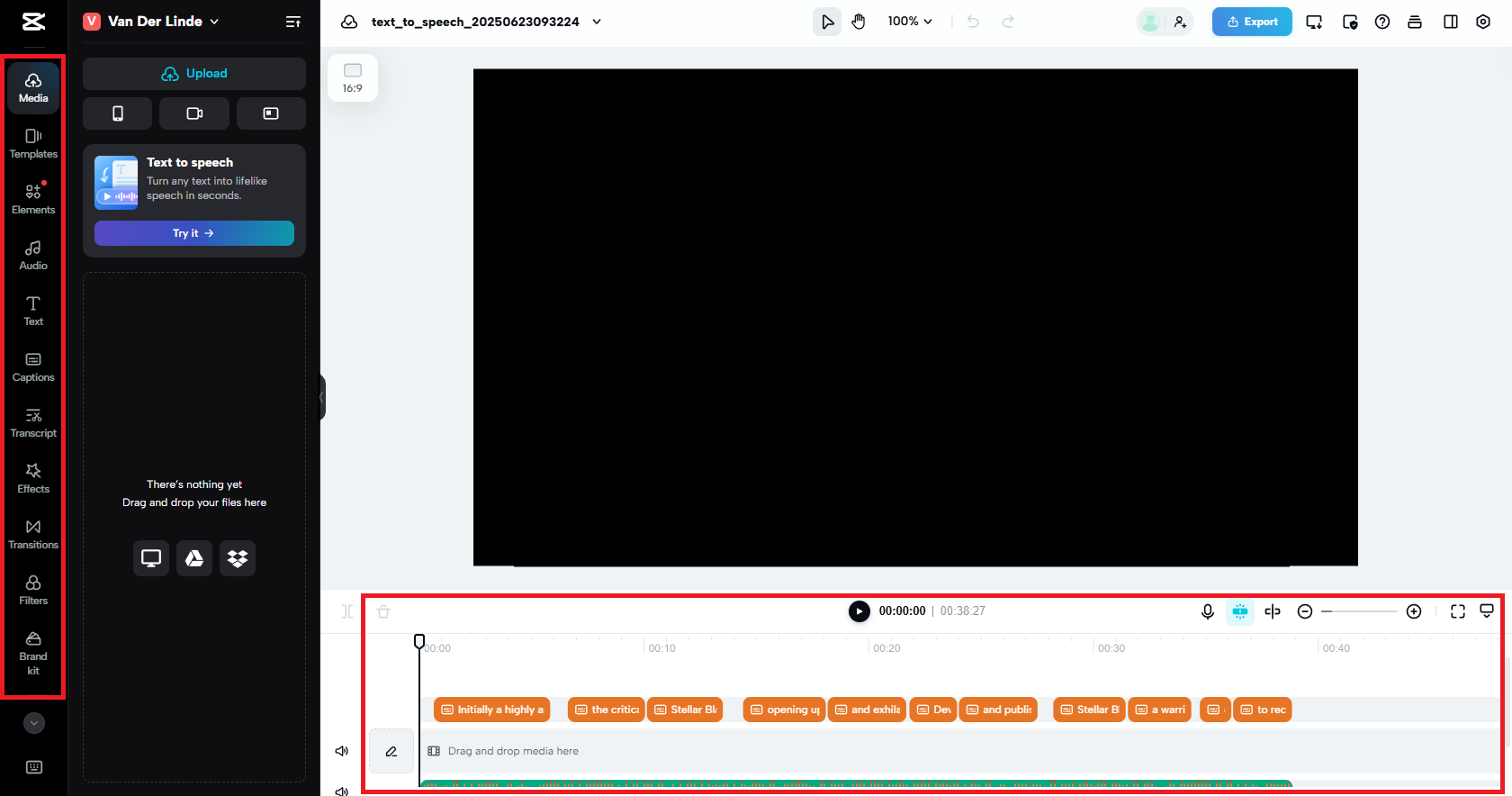 Giao diện chỉnh sửa thêm của CapCut Web