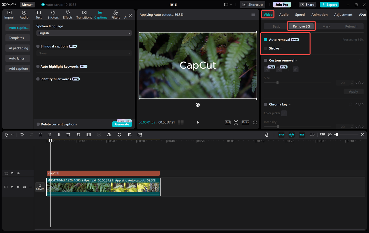 CapCut tutorial for beginners showing background removal
