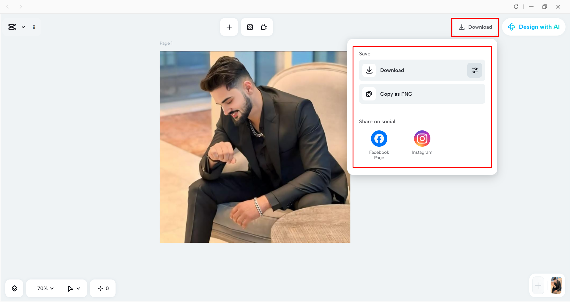 Downloading the image from the CapCut desktop video editor