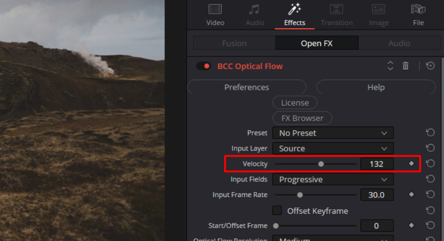 BCC Optical Flow settings