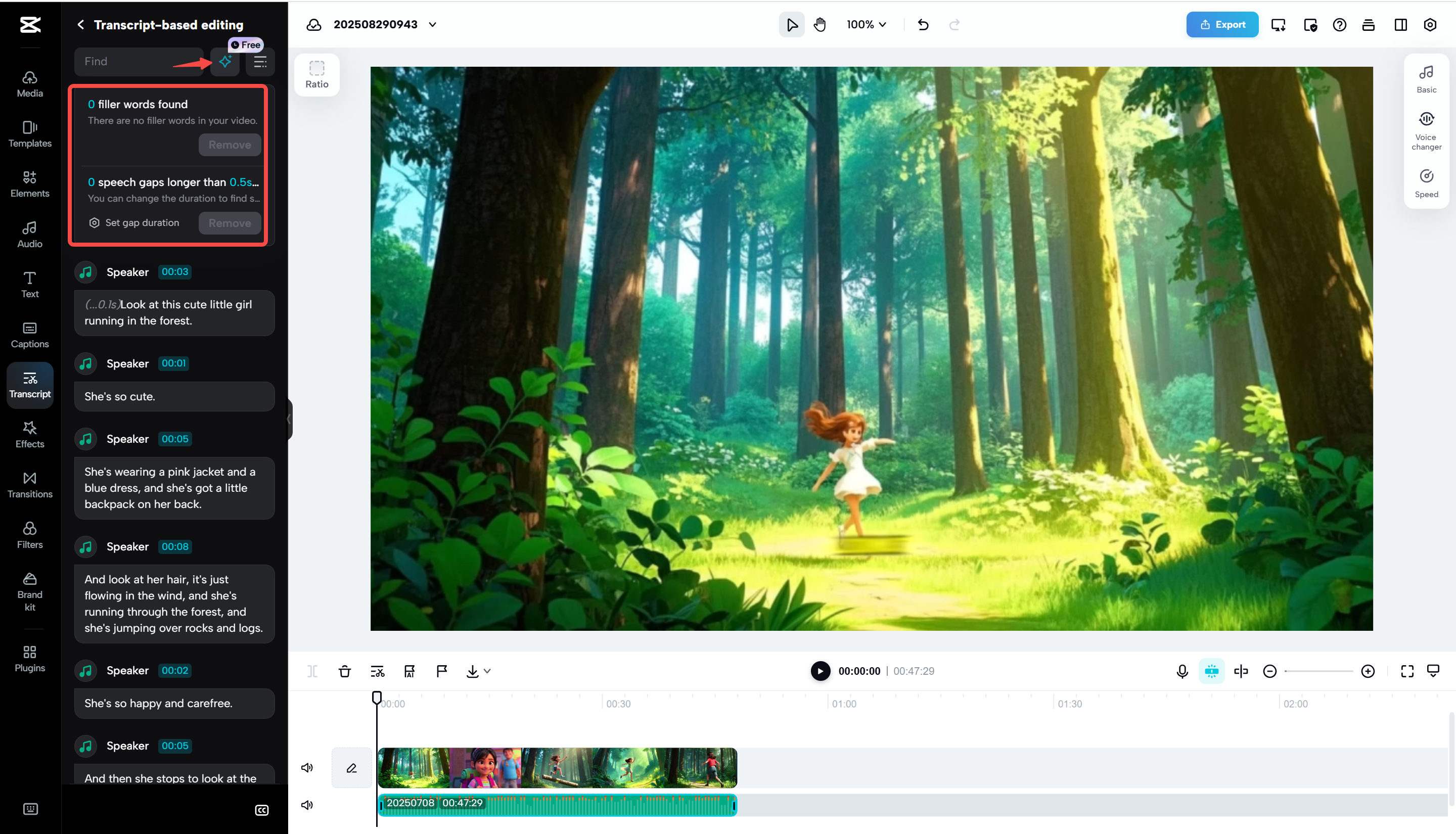 Pannello di didascalie automatiche per trascrizione con sottotitoli modificabili