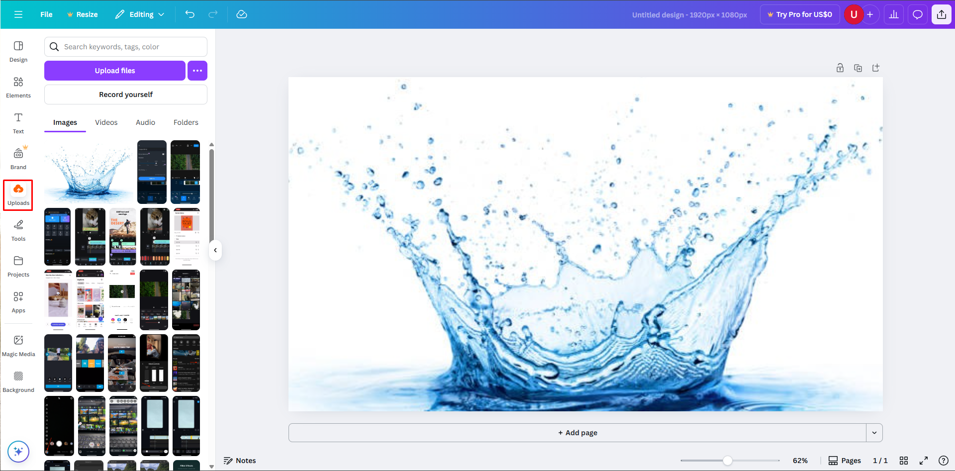 Pag-set up ng disenyo at pag-upload ng larawan sa Canva