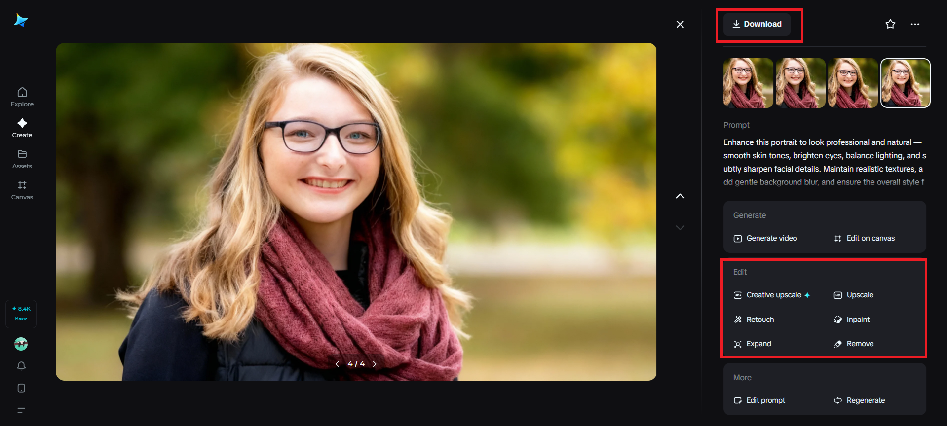 Edit and download your final portrait