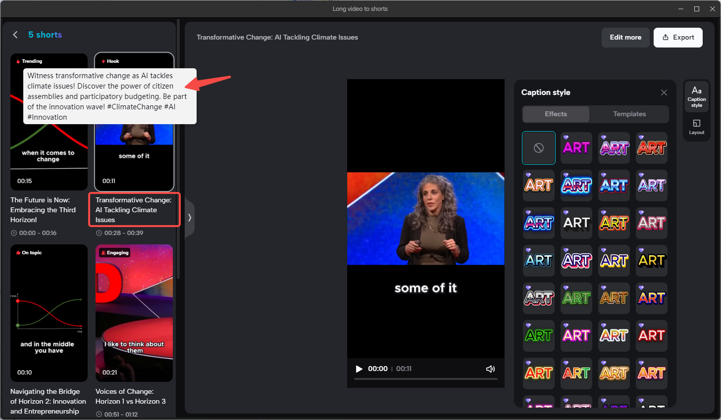 Edit the short video