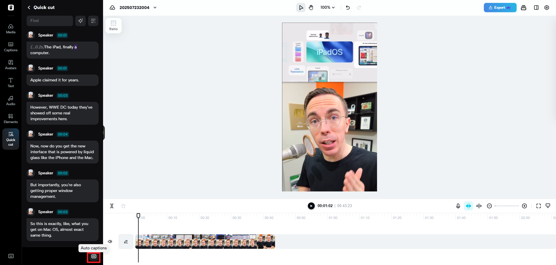 Select the auto captions option