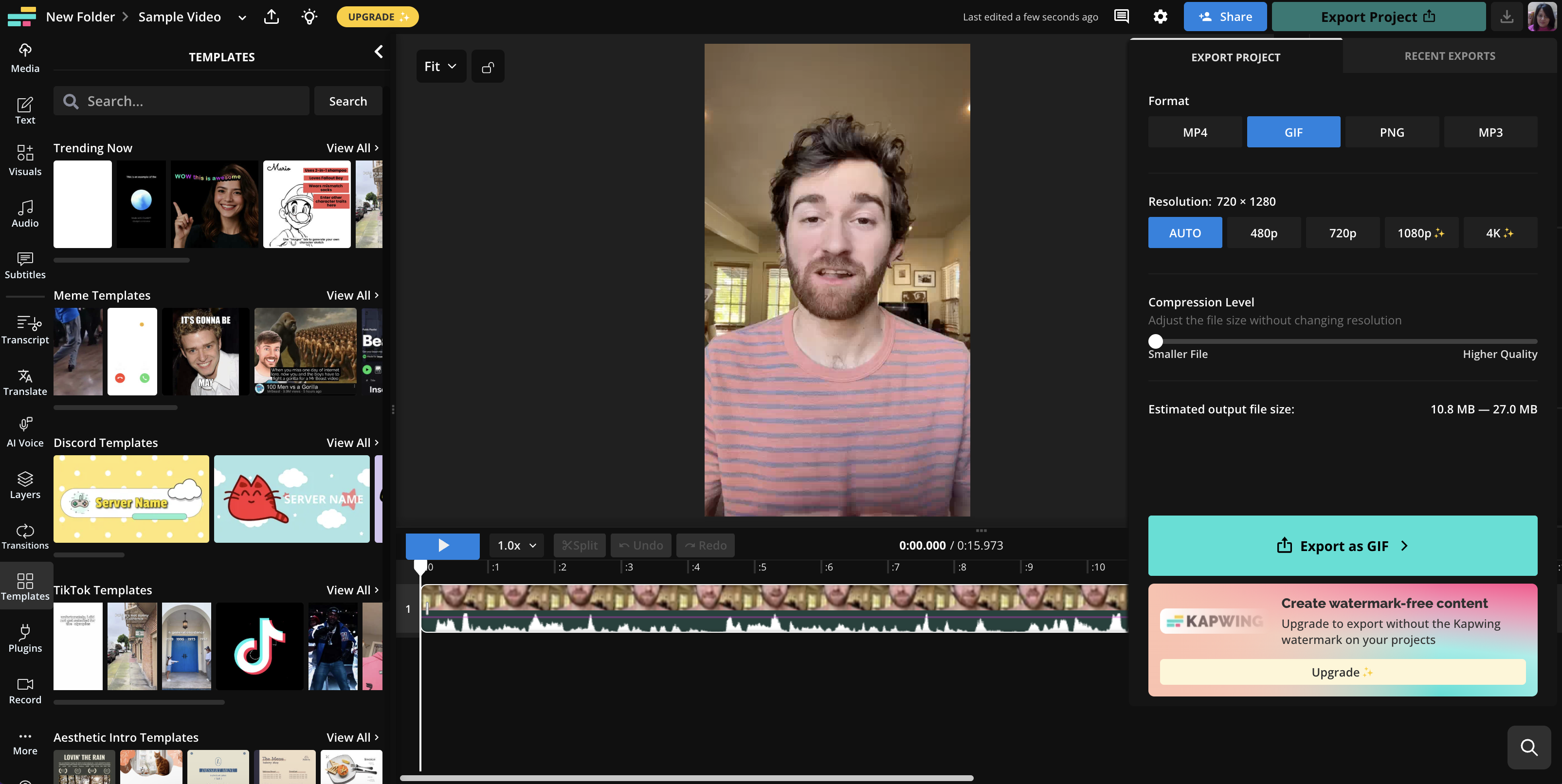 Kapwing interface