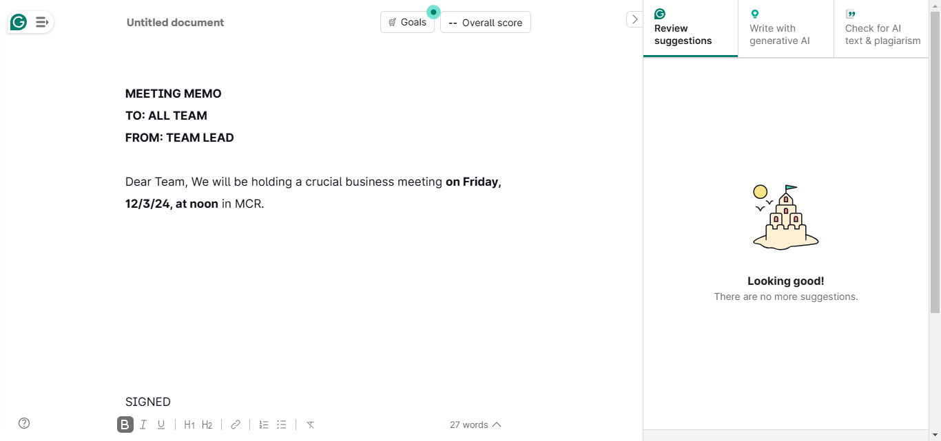 how to make a memo with Grammarly