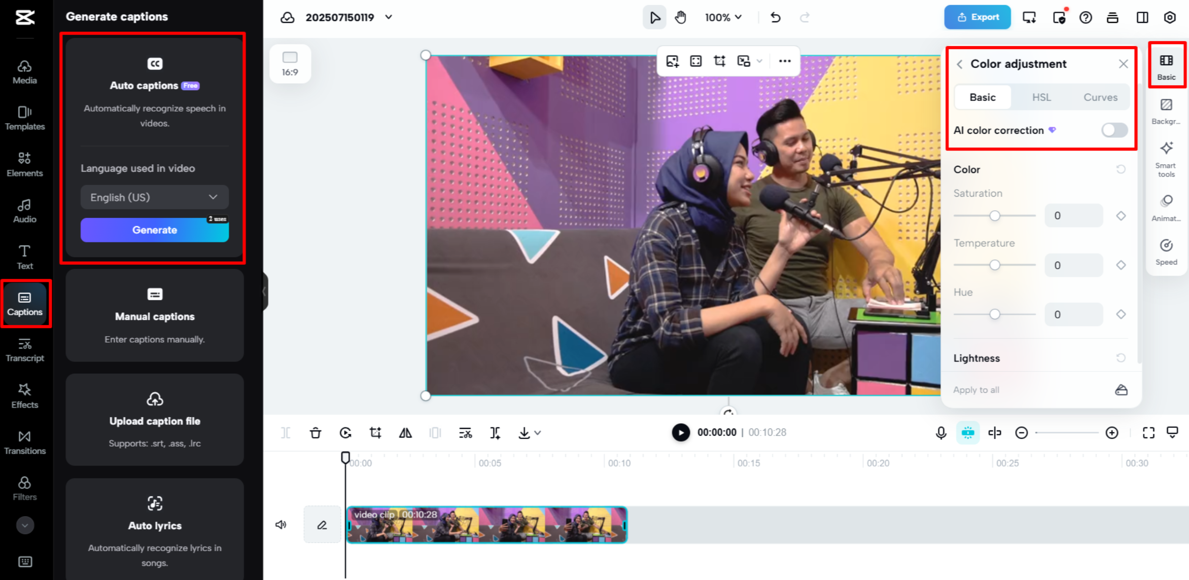 การแก้ไขวิดีโอใน CapCut Web