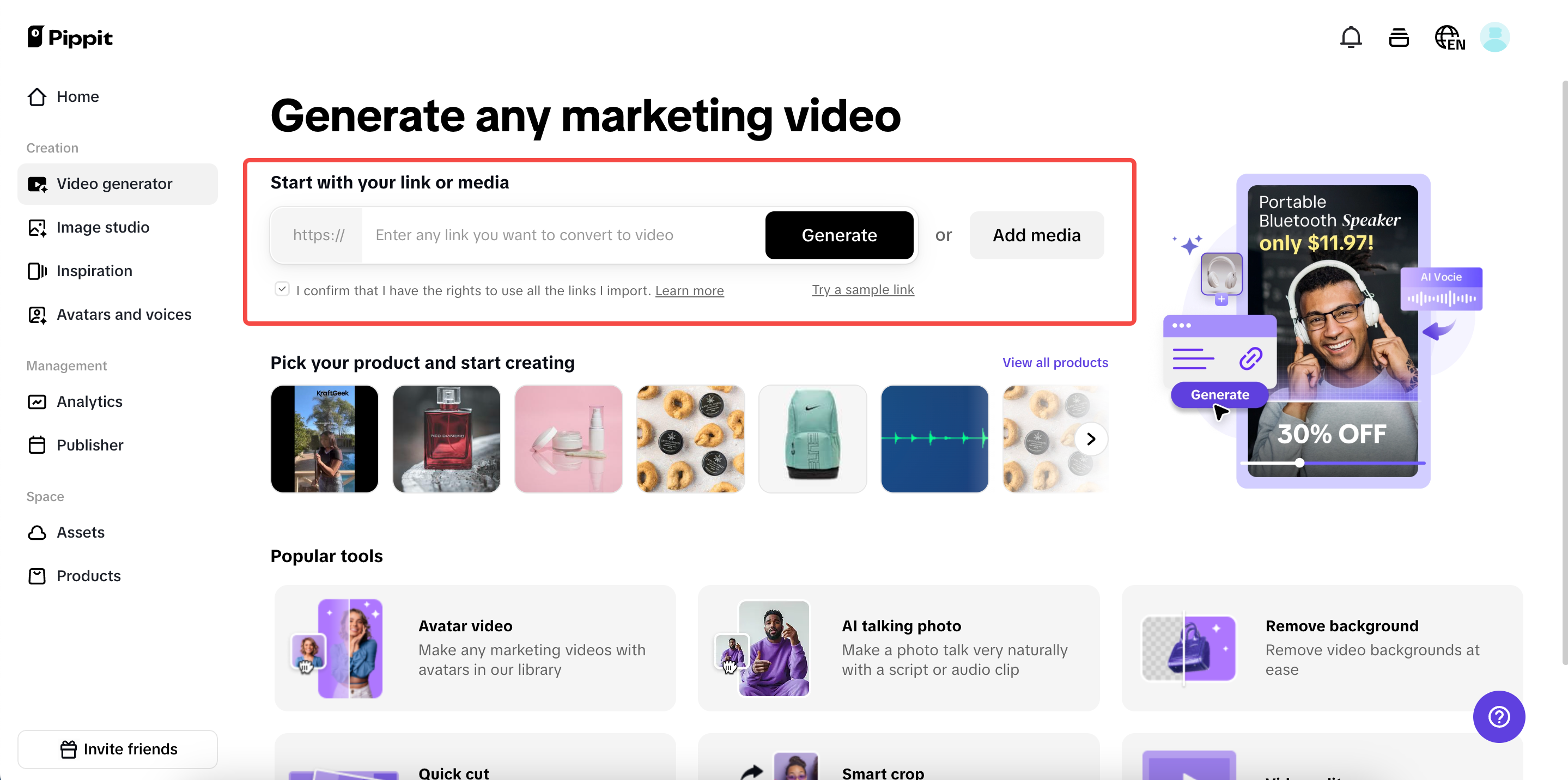 Start with product links or media