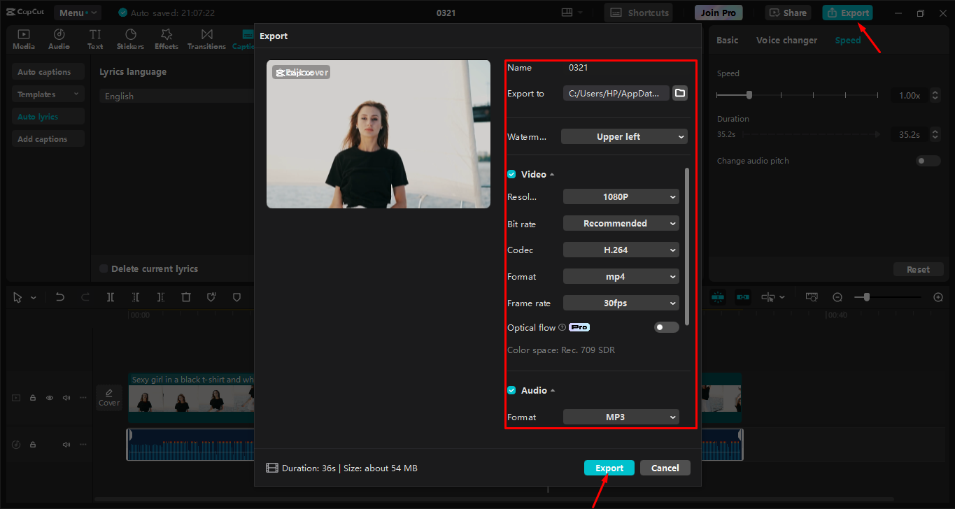 Mengekspor video terakhir dari editor video desktop CapCut