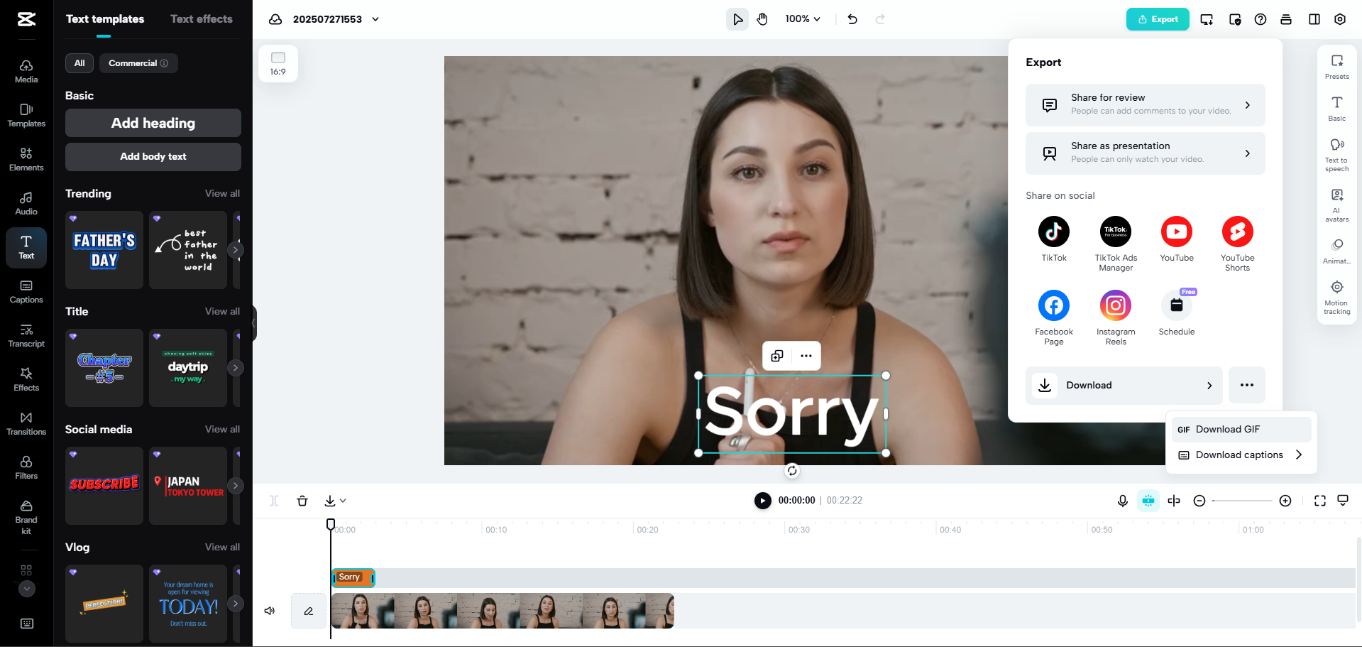 Interface of CapCut Web - an ideal GIF caption maker