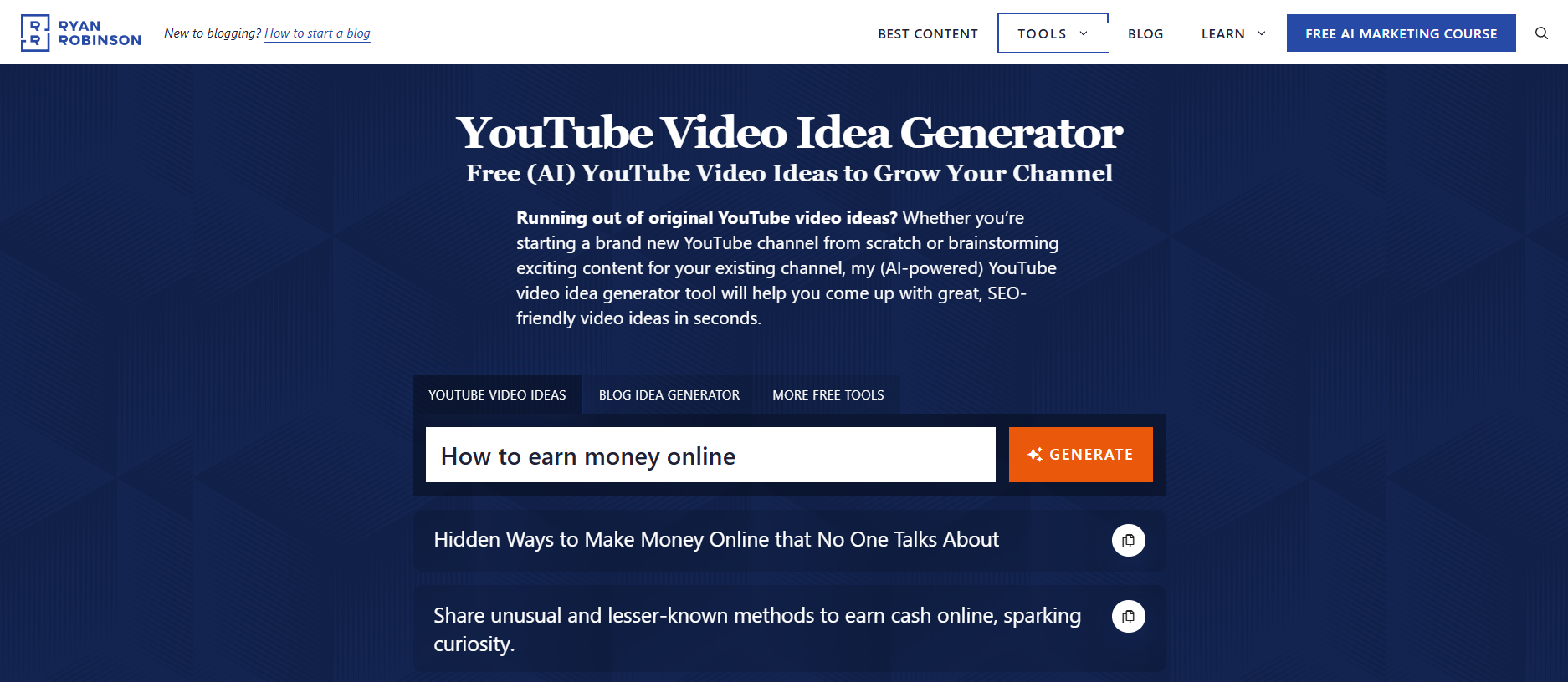 RyRob YouTube video idea generator