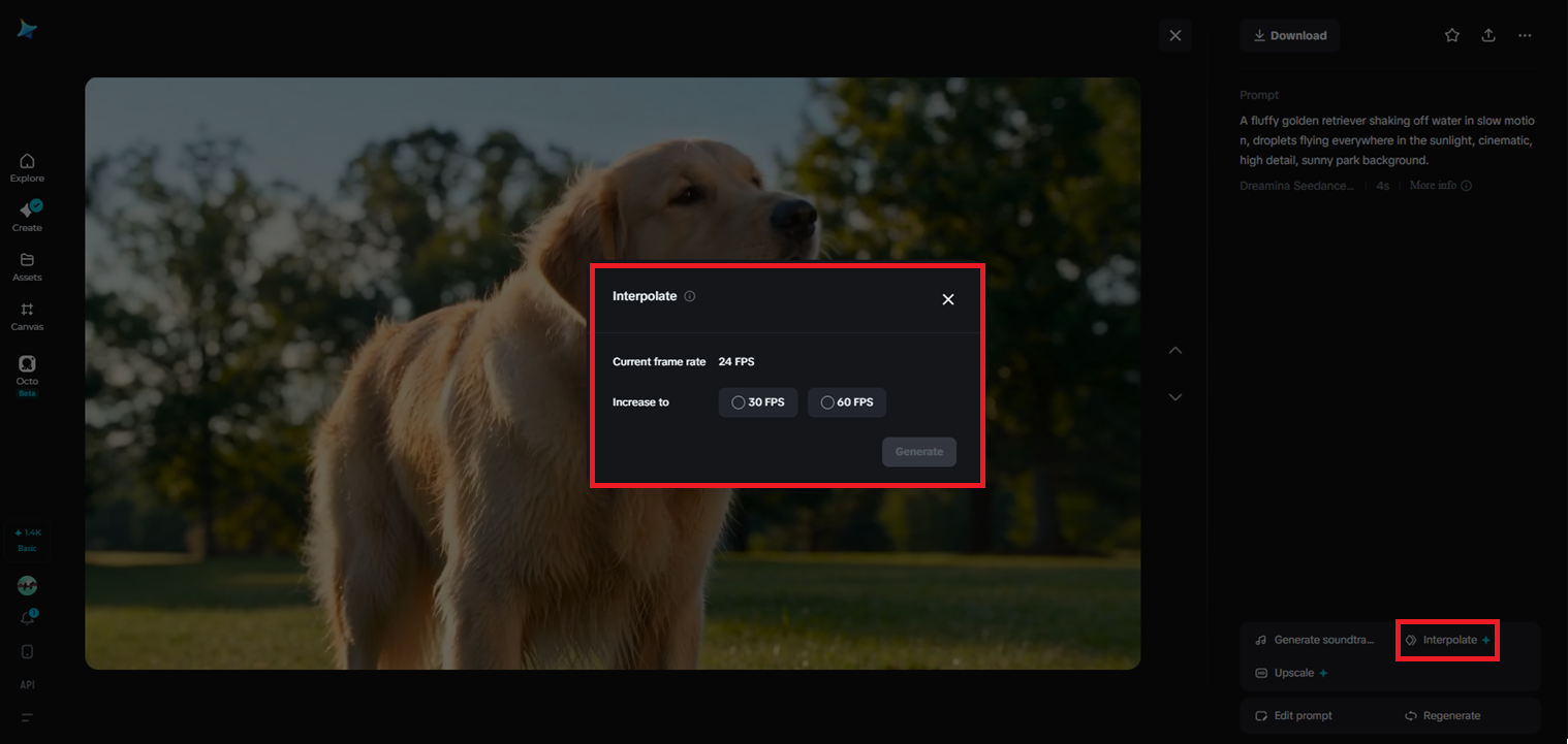 Interpolation features in Dreamina