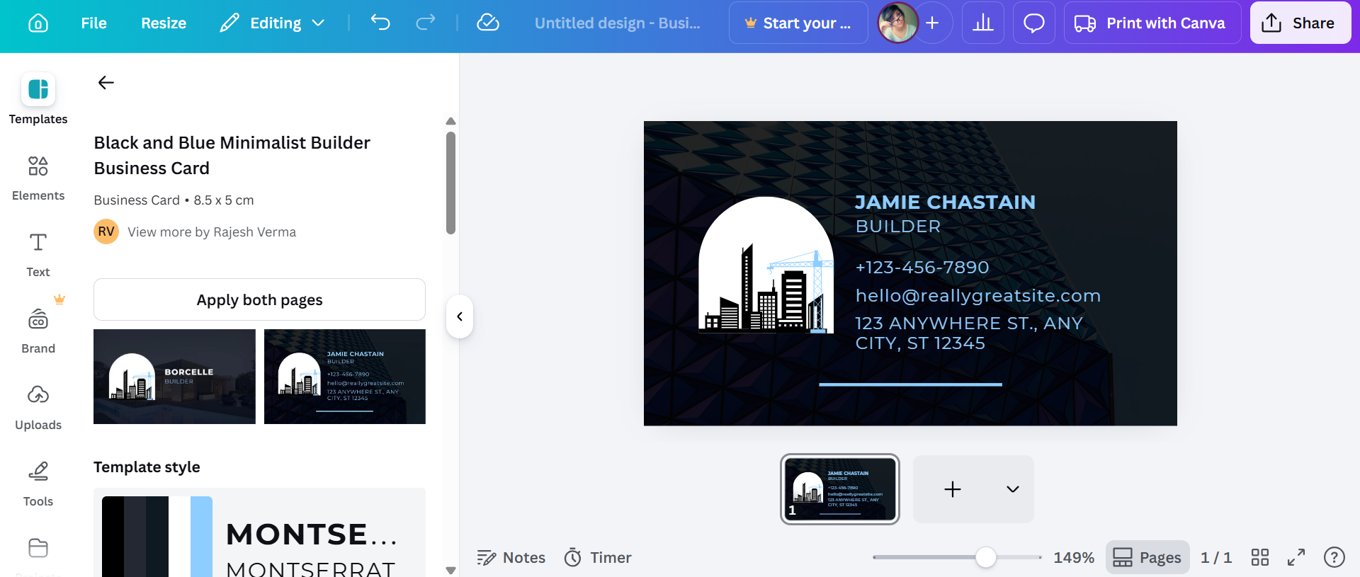 Design business cards with Canva