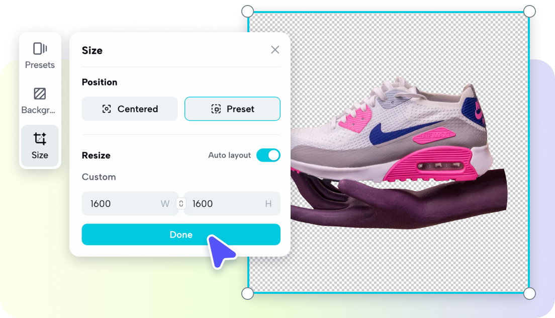 Změňte velikost souborů PNG pro tržiště a sociální kanály.