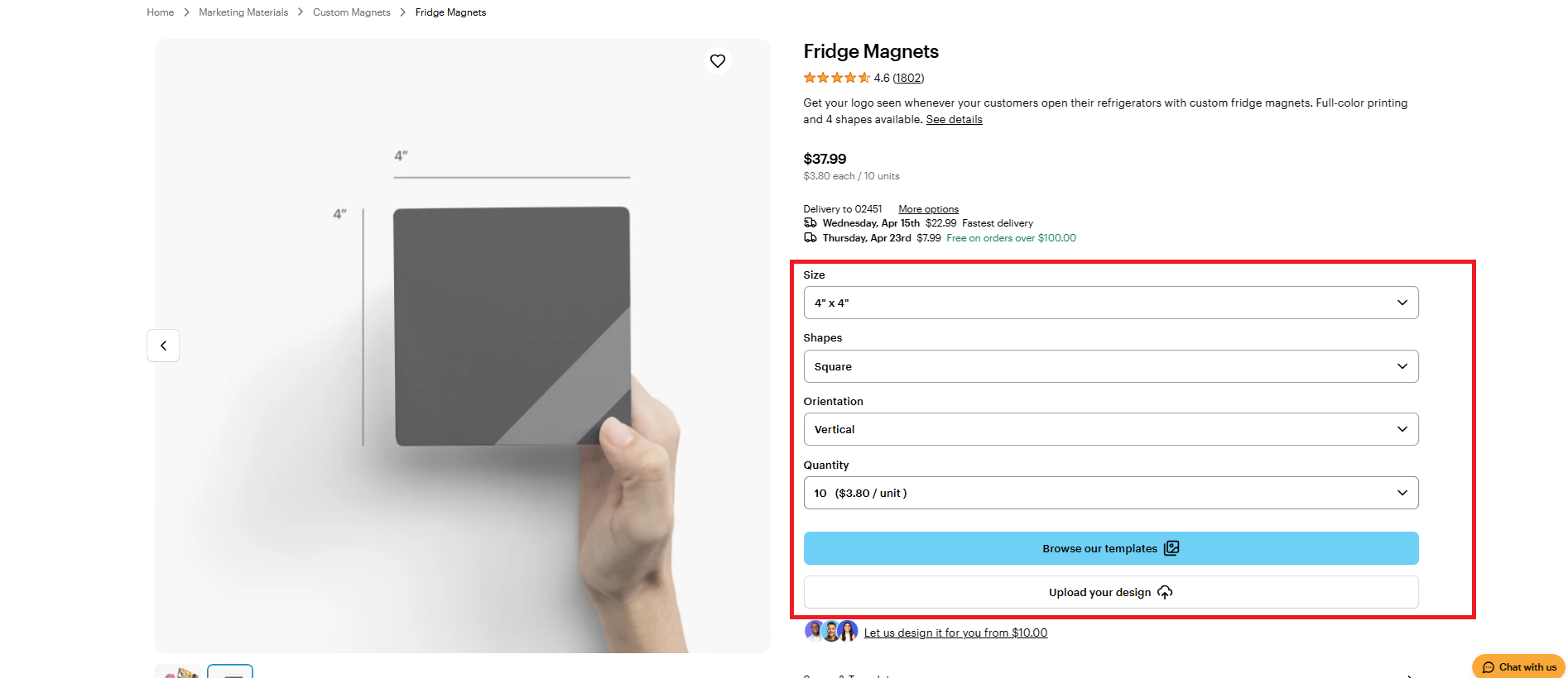 Search for fridge magnets and choose your options