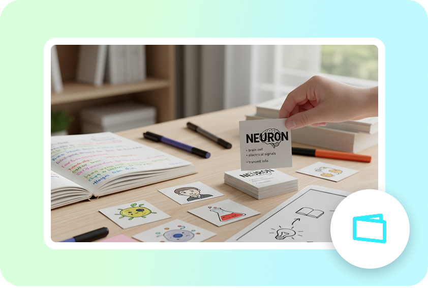  Turn study notes into simple visual flashcards.