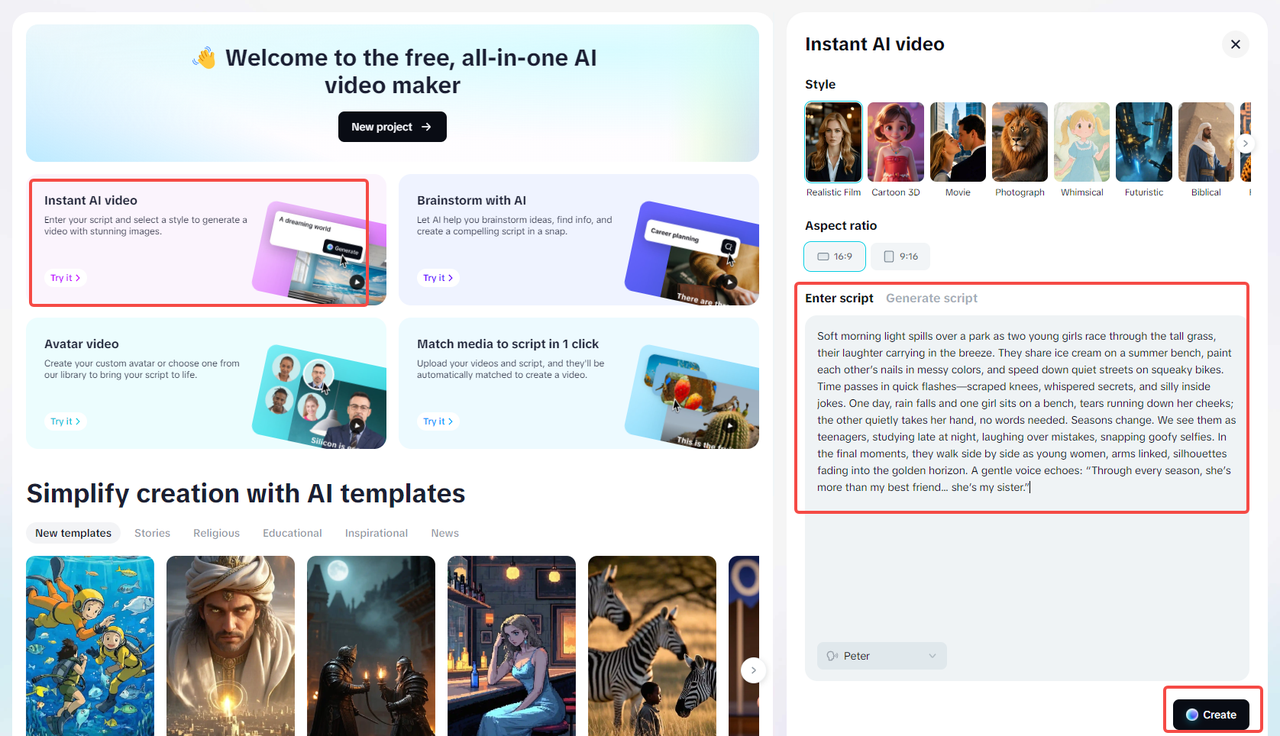 Using the "AI video maker" feature in CapCut
