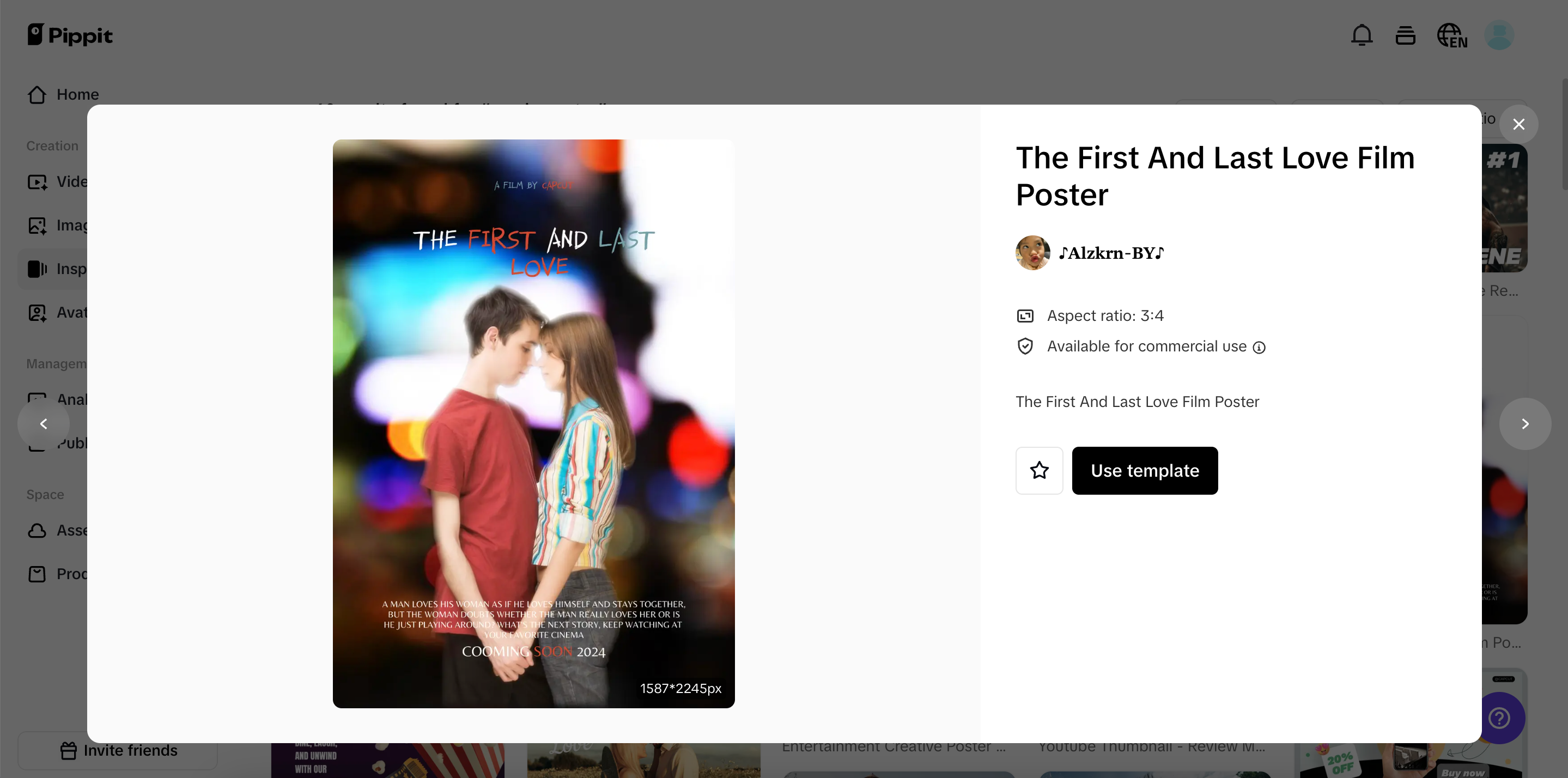 Explore movie poster templates in Pippit