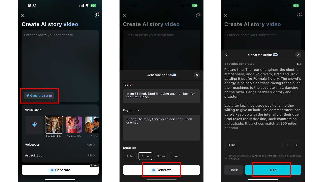 Input your script and configure settings - AI-generated script
