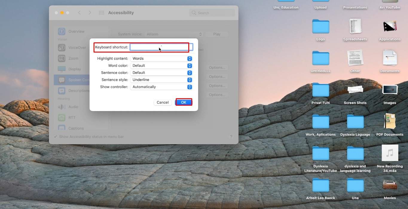 Pressing the shortcut key to enable text to voice on Mac