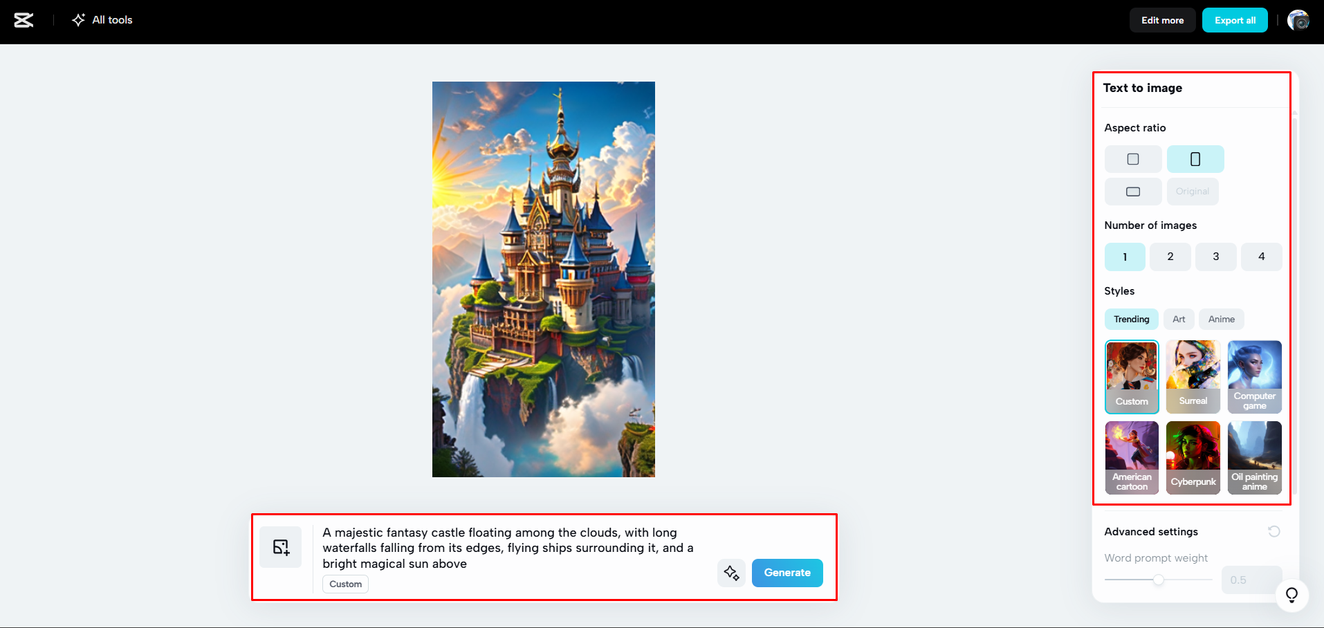 Creating images with AI in CapCut Web