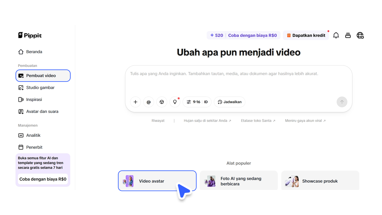 Masuk dan pilih opsi pembuatan avatar