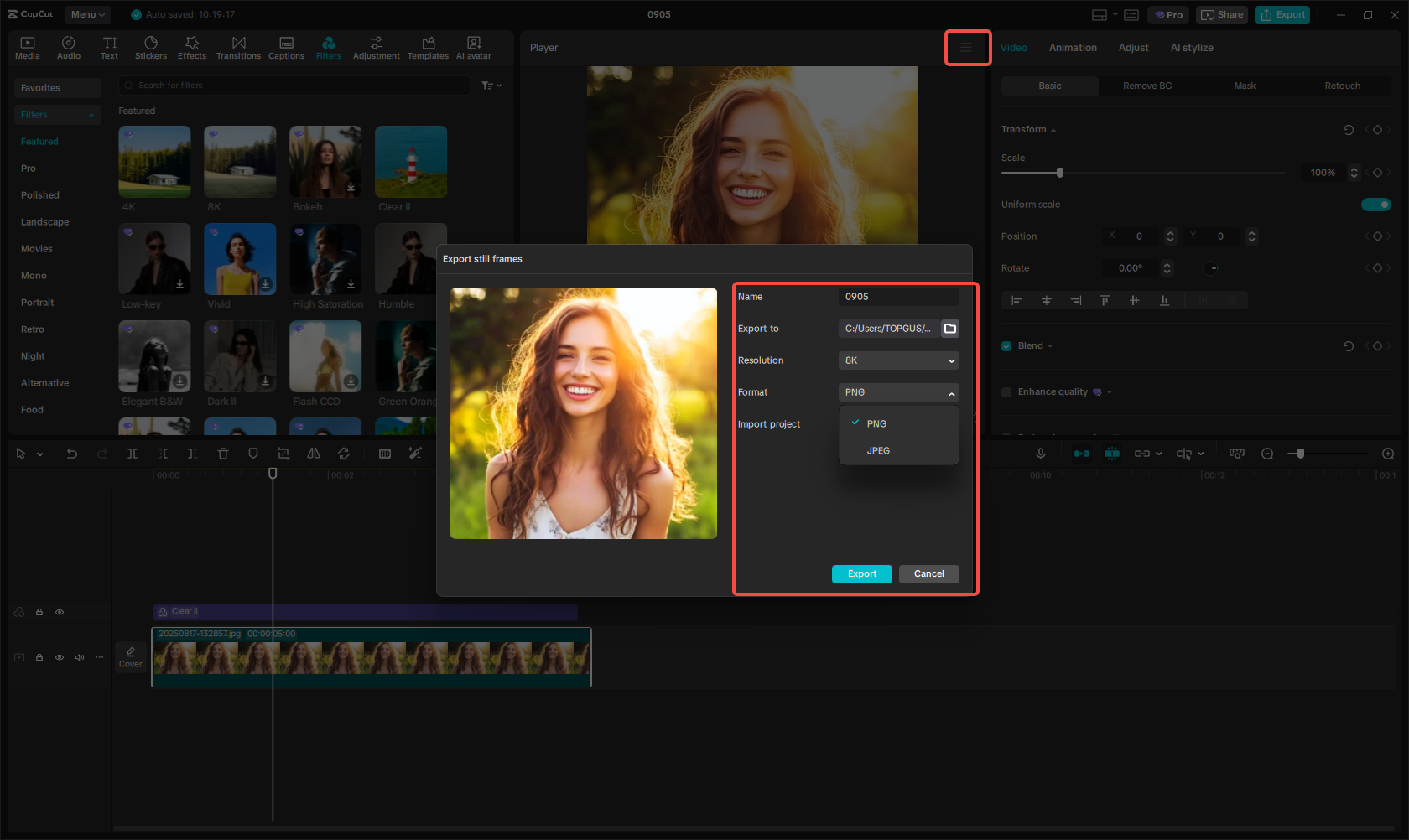 Export the edited image