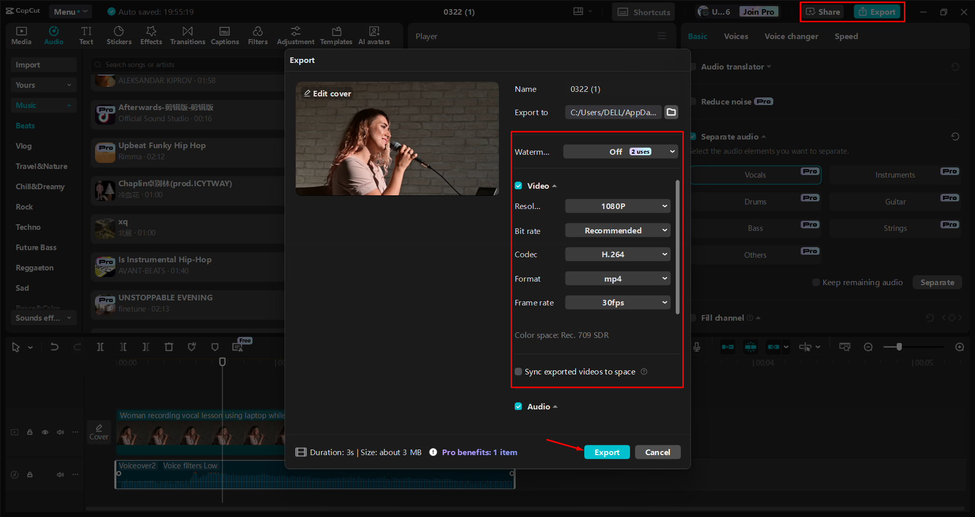 Exporting a video from the CapCut desktop video editor