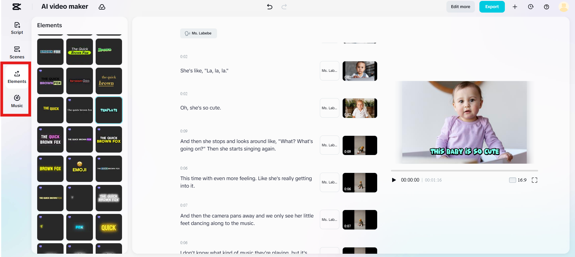Enhance video with music and captions
