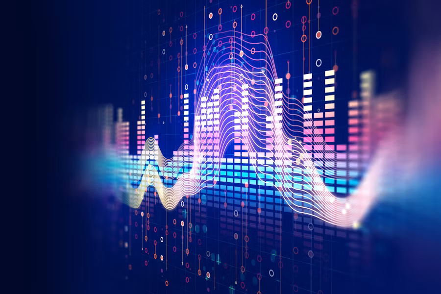 A vibrant image of a content creator editing a social media video, with icons suggesting the addition of an AI voiceover.