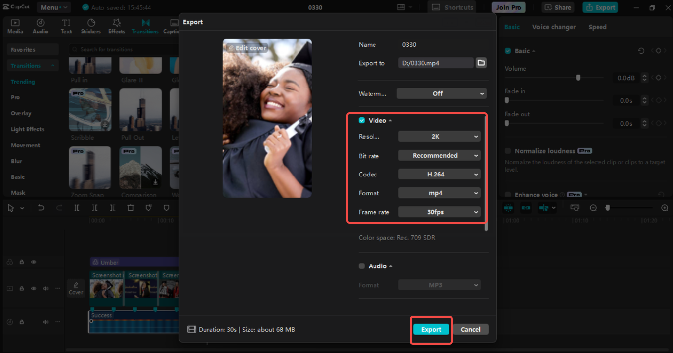 Exporting the slideshow in CapCut