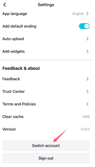 Переключение аккаунтов на CapCut mobile