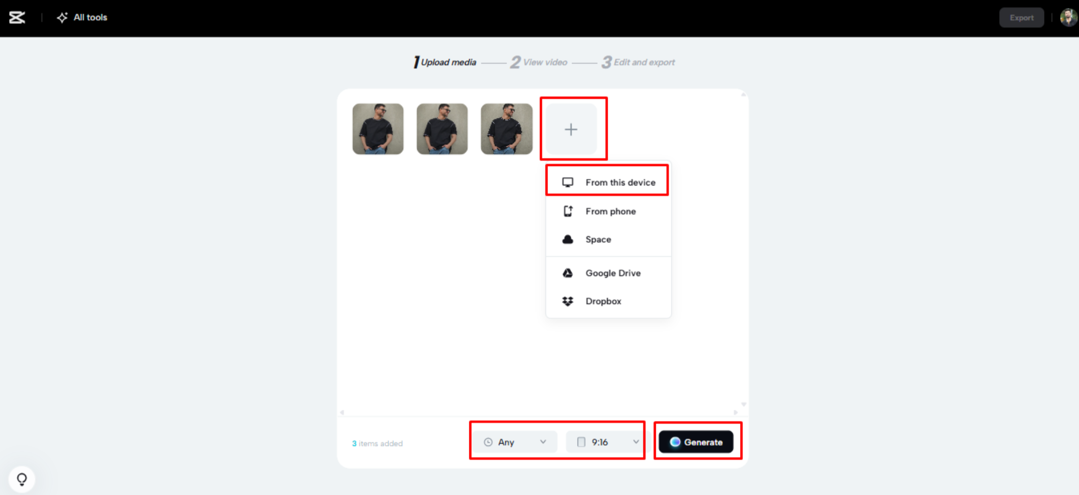 การแปลงรูปภาพเป็นวิดีโอใน CapCut Web