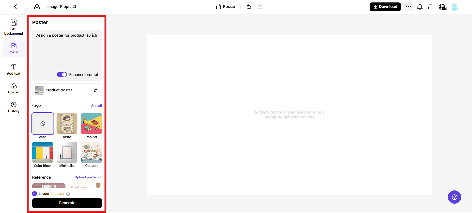 Enter prompt and generate